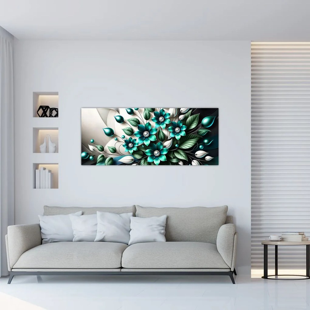 Tablou - Flori turcoaz 3D (120x50 cm)