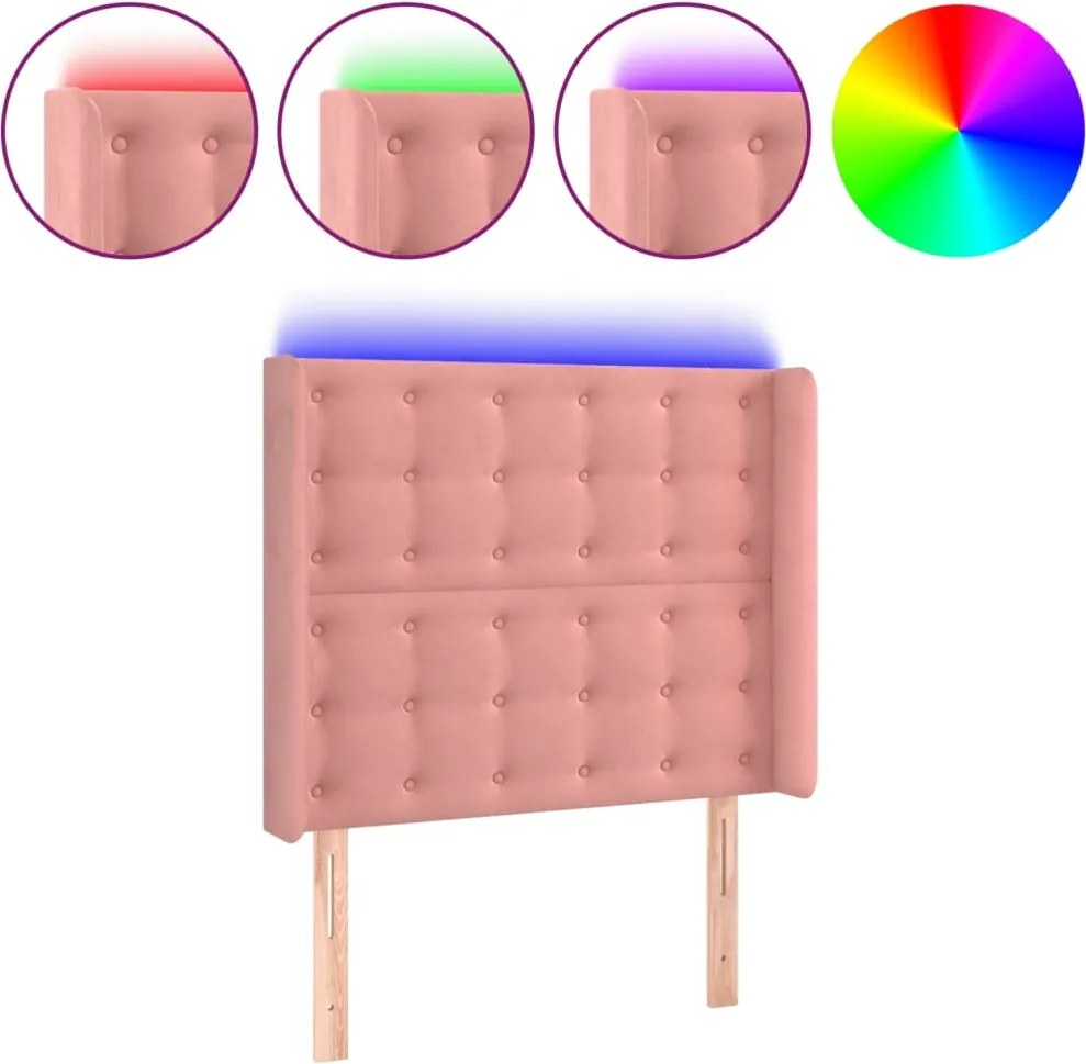 vidaXL Tăblie de pat cu LED, roz, 83x16x118/128 cm, catifea