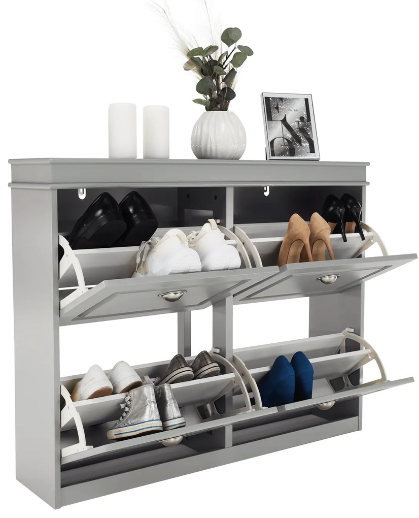 Pantofar, 4 compartimente duble, gri, mdf