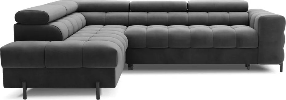 Colțar gri închis extensibil/cu spațiu de depozitare cu tapițerie din catifea (cu colț pe partea stângă/în formă de ”L”) Ferucce – ELTAP