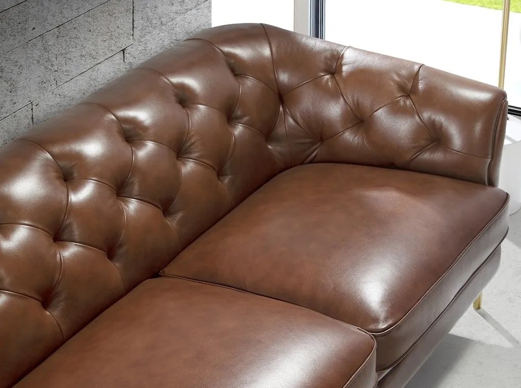 Canapea 2 locuri din piele naturala capitonata Cowhide leather brown