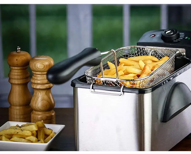 Friteuza Oliver Voltz OV51980H, 2000W, 2 L, Cos detasabil, Termostat 115-190°C, Inox/Negru