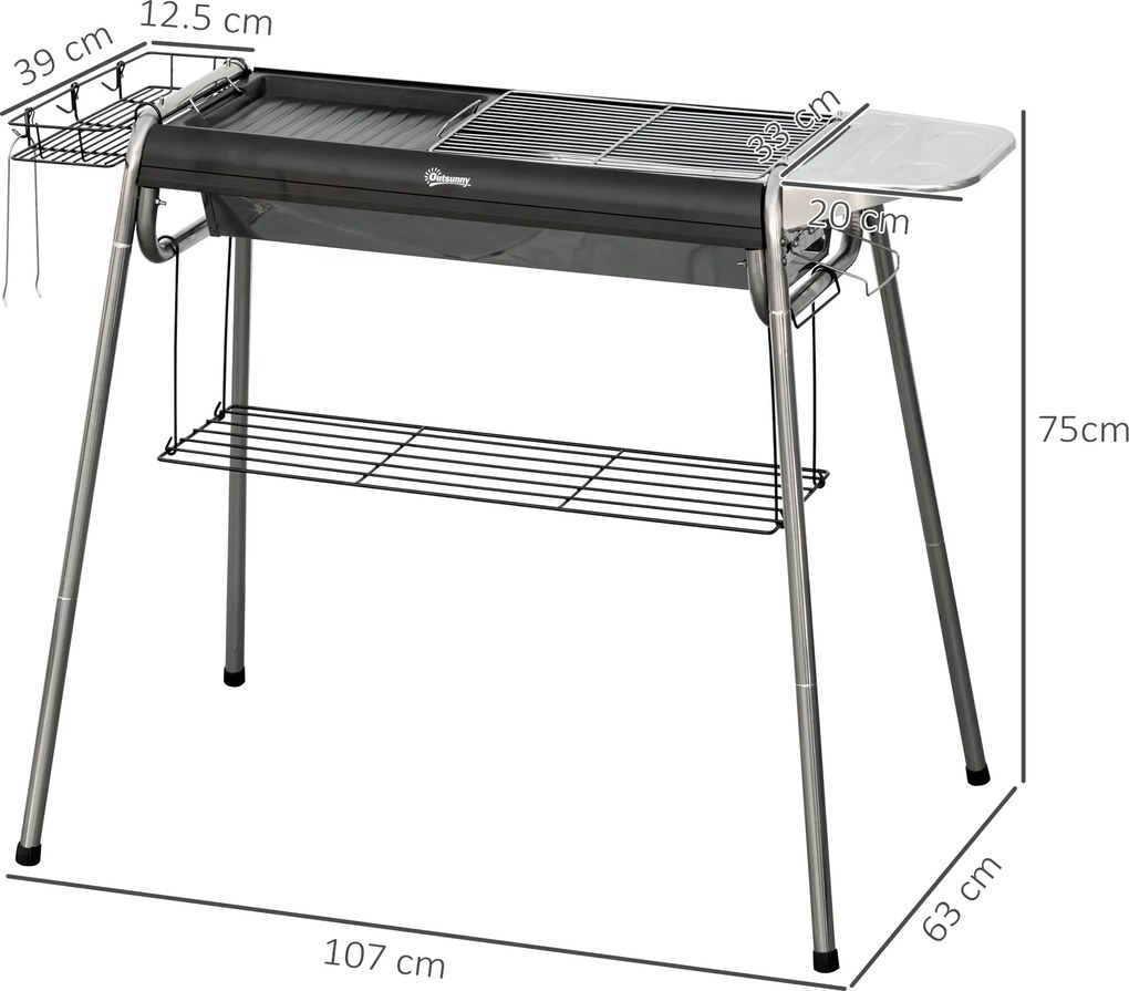 Outsunny Gratar portabil cu carbune, Gratar cu plita, asamblare usoara, Aragaz din otel inoxidabil cu cosuri de condimente | Aosom Romania