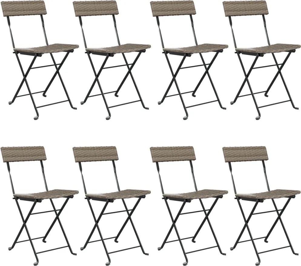 vidaXL Scaune de bistro pliabile, 8 buc., gri, poliratan și oțel