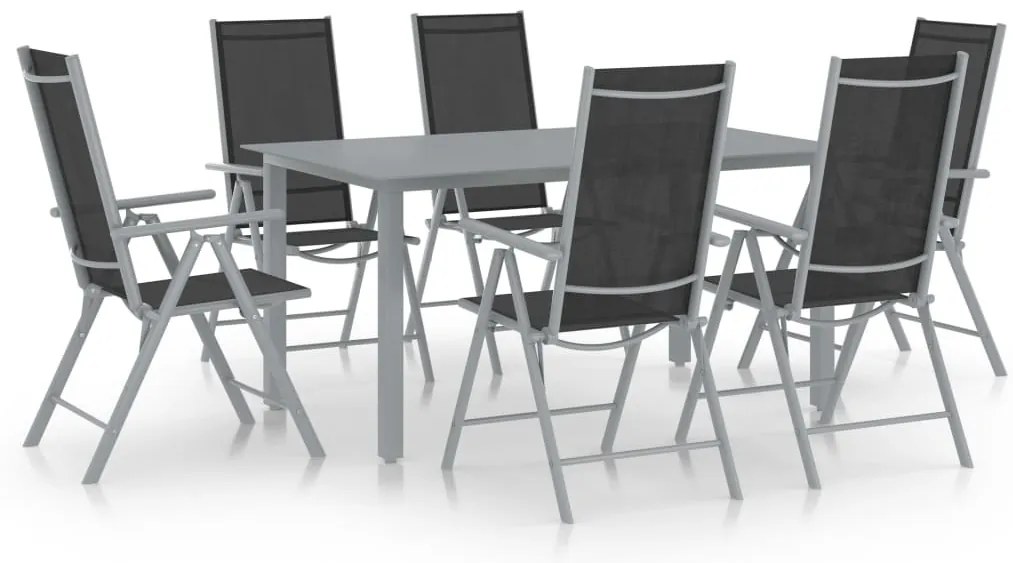 vidaXL Set mobilier de grădină, 7 piese, argintiu și negru, aluminiu