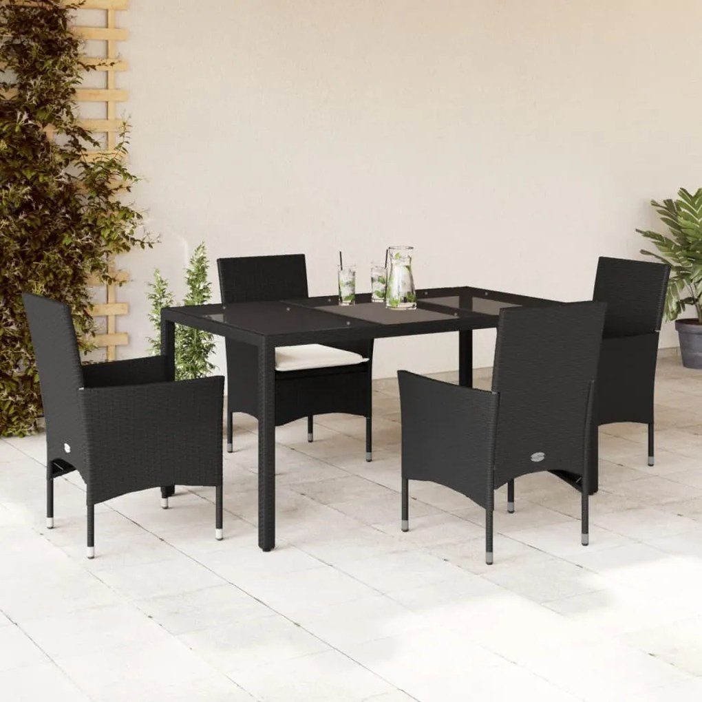 vidaXL Set mobilier de grădină cu perne 5 piese negru poliratan&amp;sticlă