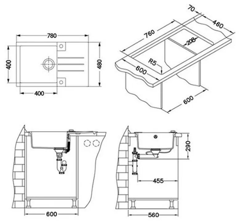 Chiuveta bucatarie compozit alb mat cu picurator Alveus rock 130 Alb mat