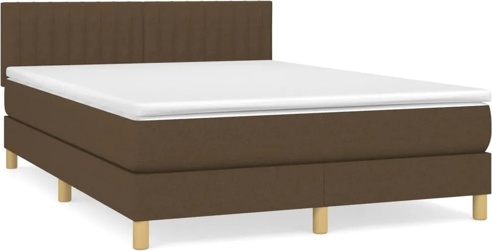 vidaXL Pat box spring cu saltea, maro închis, 140x200 cm, textil