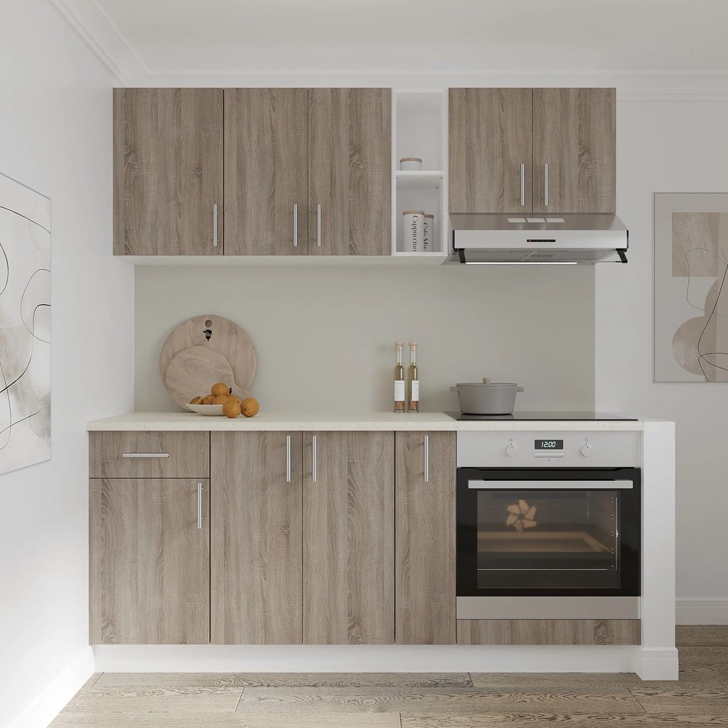 Set haaus V9, Stejar Sonoma Inchis/Alb, Blat Thermo 28 mm, L 180 cm