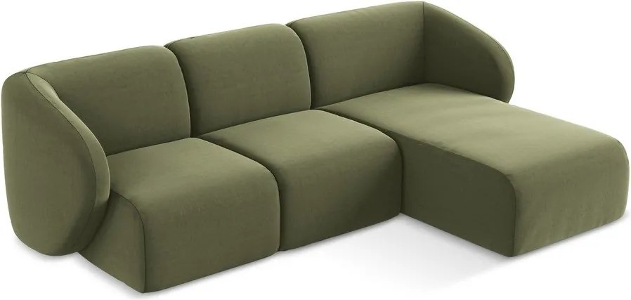 Colțar verde cu tapițerie din catifea (cu colț pe partea dreaptă/cu șezlong) Lani – Makamii