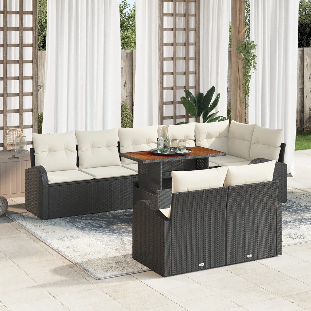 vidaXL Set de canapele pentru grădină cu pernă 9 pcs negru și crem