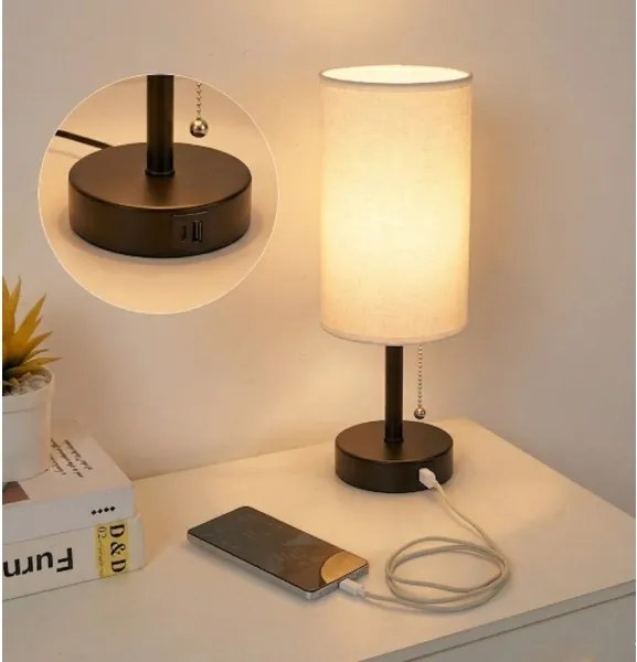 Brilagi - Lampă de birou TABLON cu port USB 1xE27/25W/230V negru/alb