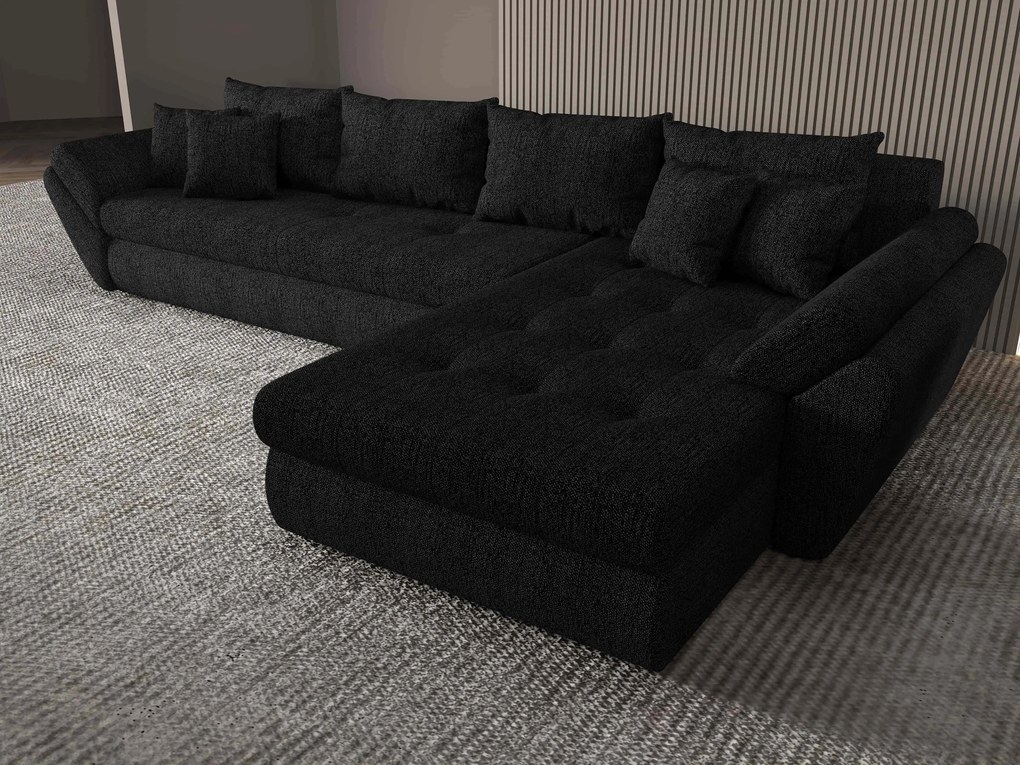 Colțar extensibil dumonde cu ladă de depozitare si sezut confortabil din spuma high-density, Loana XL Enjoy Negru II 335x185 cm