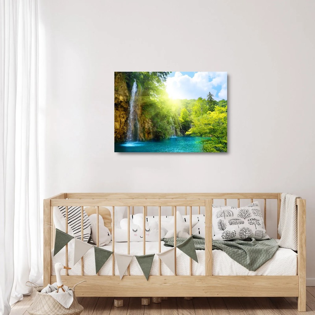 Tablou pe sticlă - cascadele în djunglă (70x50 cm)