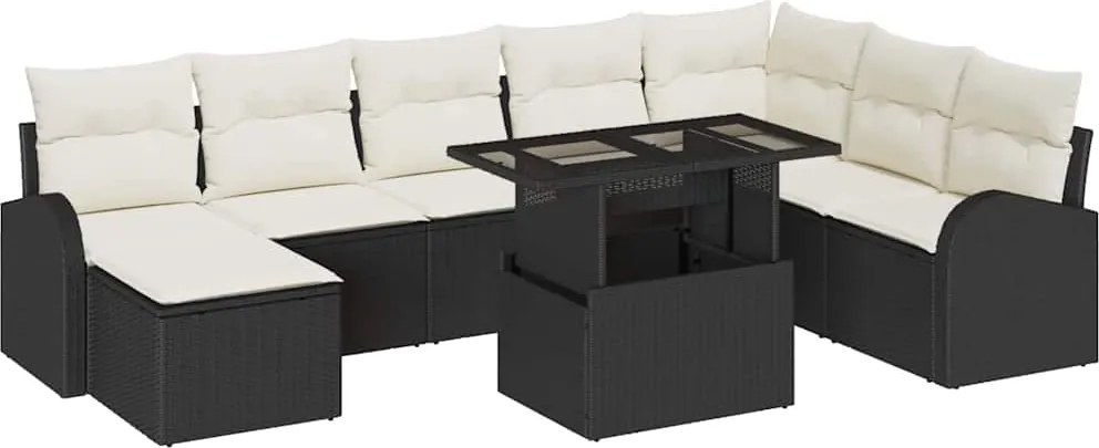 vidaXL Set de canapele pentru grădină 9 pcs Negru Rattan poli