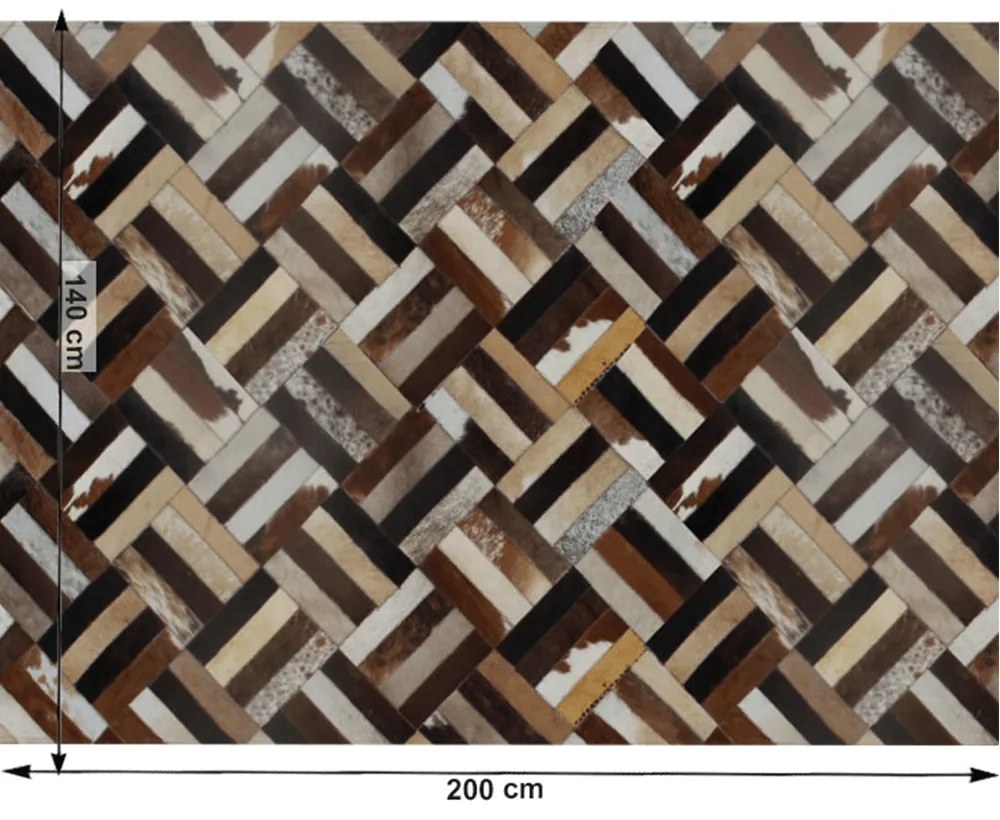 Covor de lux din piele, maro negru bej, patchwork, 140x200 , PIELE DE VITA TIP 2