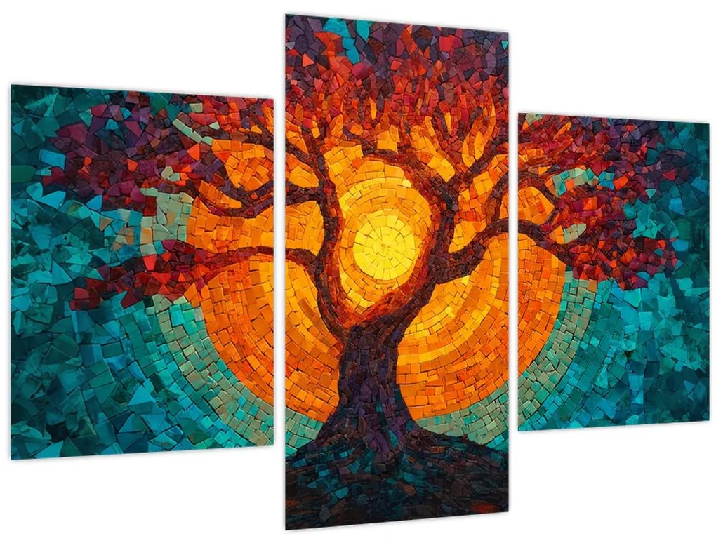 Tablou - Arborele vieții și soarele în mozaic (90x60 cm)