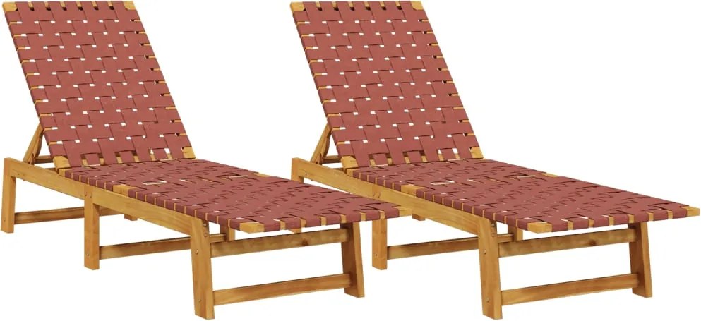 vidaXL Șezlonguri, 2 buc., roșu, lemn masiv de acacia și țesătură