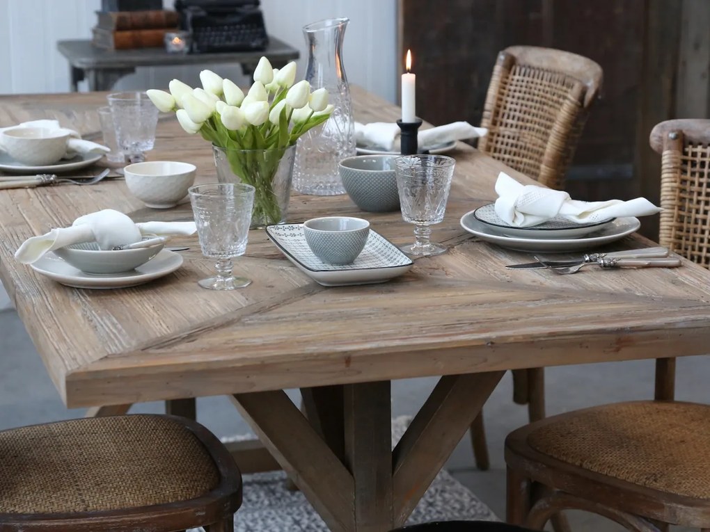 Masa dining, din lemn reciclat, design unic, cu aspect rustic, Old French