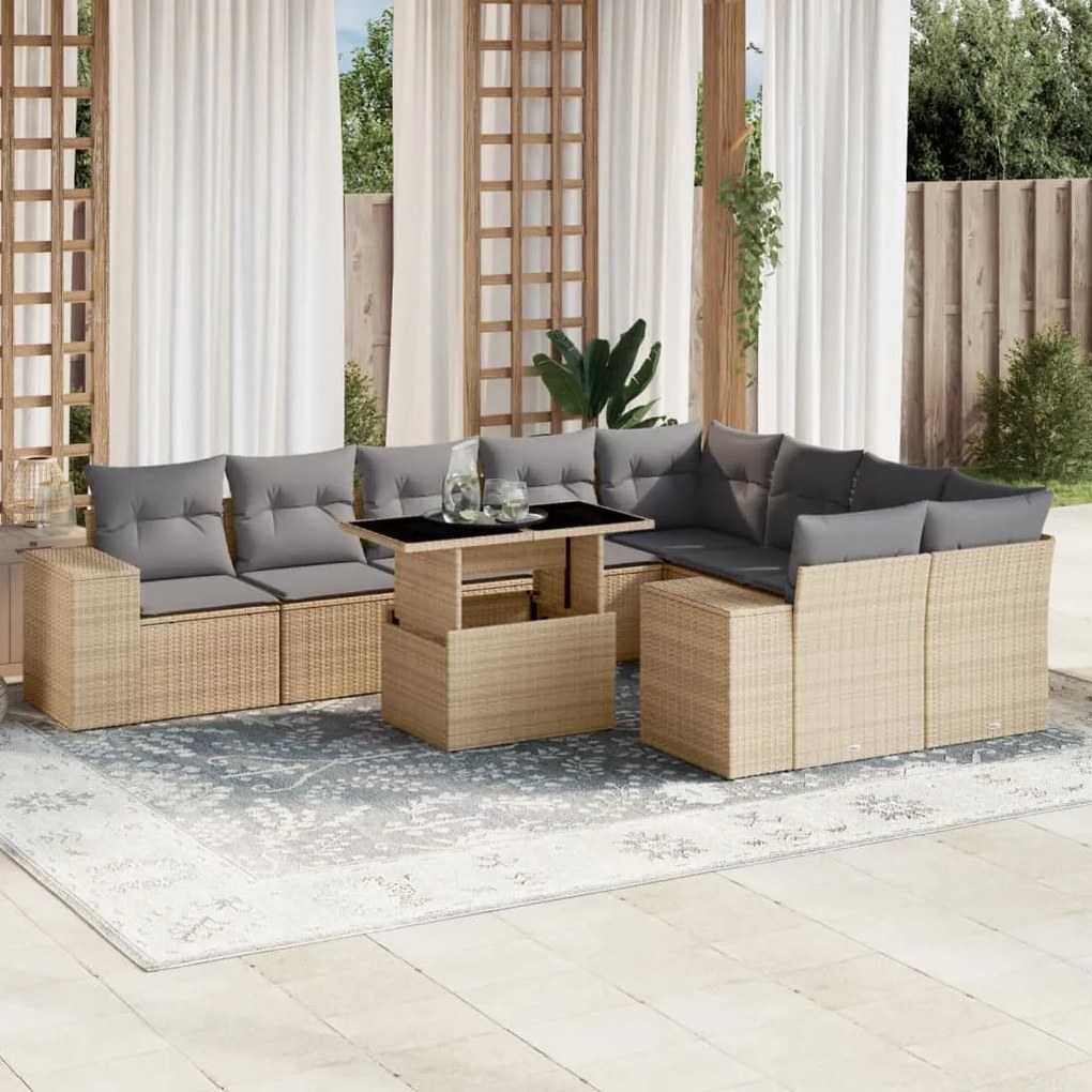 vidaXL Set canapele de grădină cu perne, 10 piese, bej, poliratan