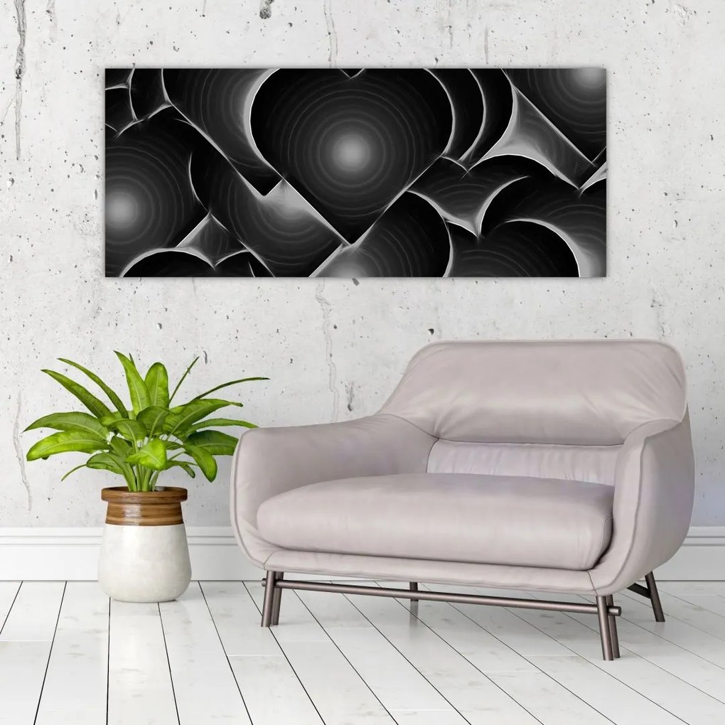 Tablou cu inimile alb - negre (120x50 cm)