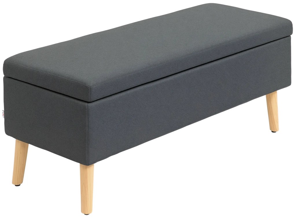 HOMCOM Bancă tapițată cu depozitare, bancă de dormit în model de in, lemn de cauciuc, 110 x 39 x 45 cm, Gri închis | Aosom Romania