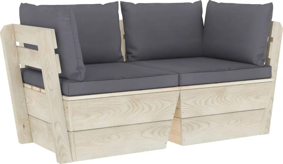 vidaXL Canapea grădină din paleți, 2 locuri, cu perne, lemn de molid