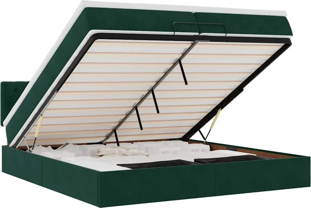 vidaXL Cadru pat otoman cu saltea verde închis 200x200 cm catifea