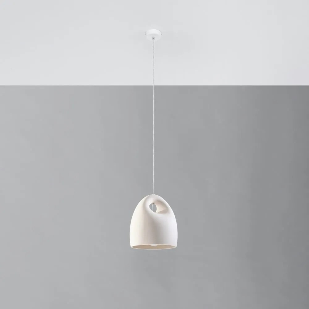 Lustră albă cu abajur din ceramică ø 25 cm Sativa – Nice Lamps