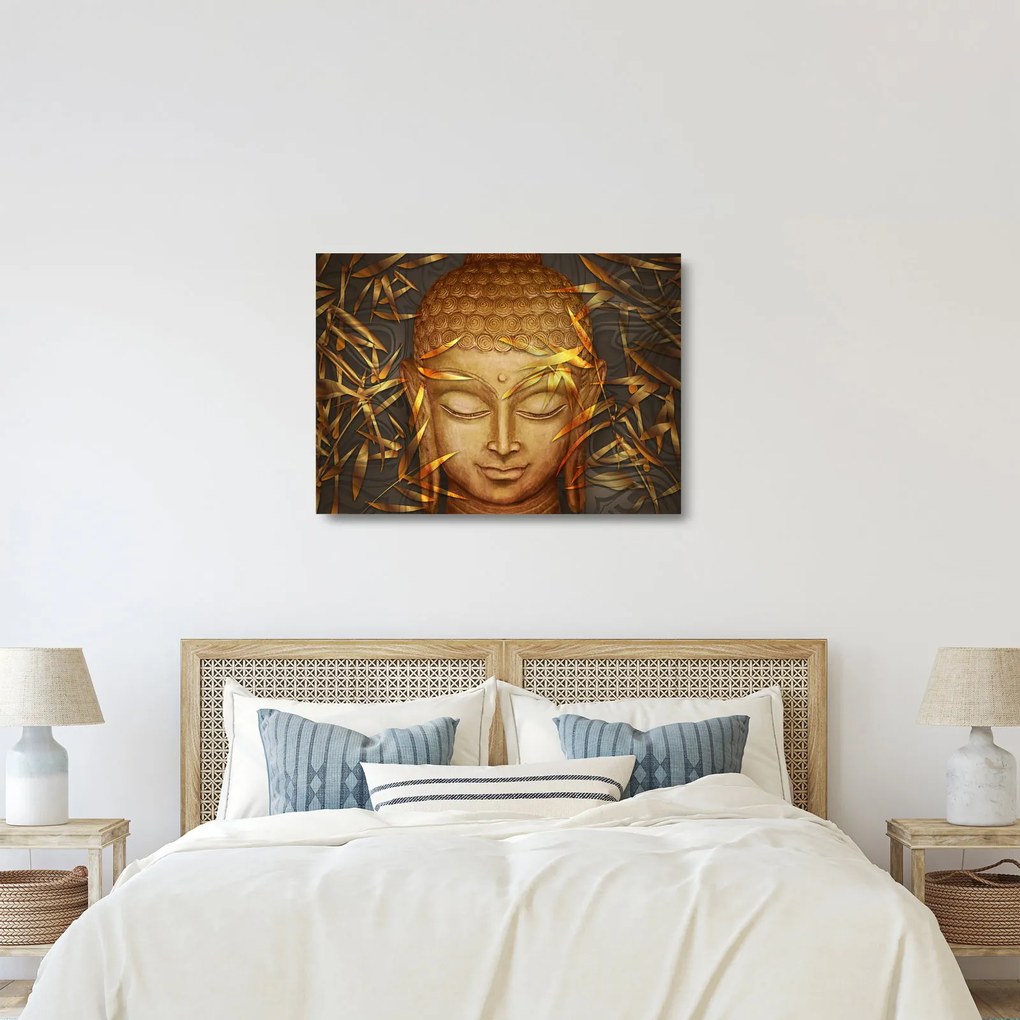 Tablou pe sticlă - Buddha de aur (70x50 cm)