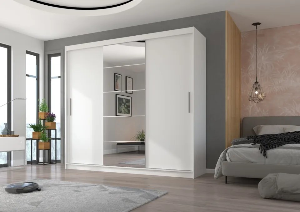 Dulap cu usi glisante si oglinda 235x215 cm, Erwin, ADRK Furniture (Culoare: Alb)