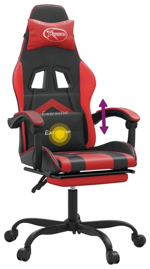 Scaun de gaming pivotant suport picioare negru rosu piele eco