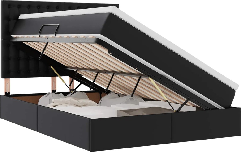 vidaXL Pat cu storage cu saltea Negru 140 x 200 cm Piele artificială