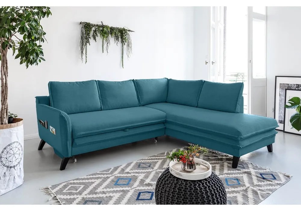 Colțar extensibil cu șezlong pe partea dreaptă Miuform Charming Charlie L, turcoaz