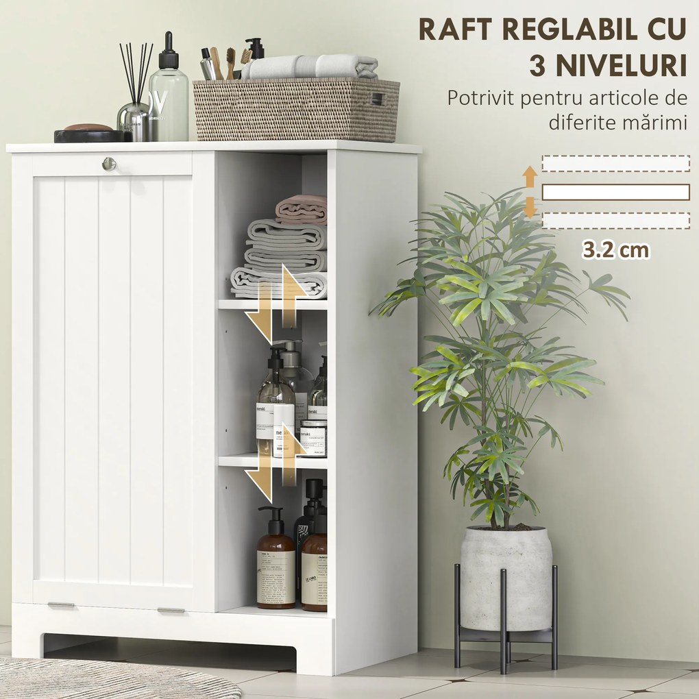 HOMCOM Dulap Modern pentru Rufe cu Coș Detașabil și  Compartimente de Depozitare, 60x38x86 cm, Alb | Aosom Romania