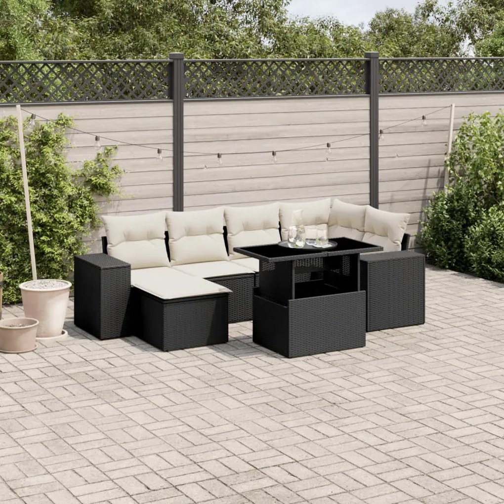 vidaXL Set canapele de grădină cu perne, 7 piese, negru, poliratan