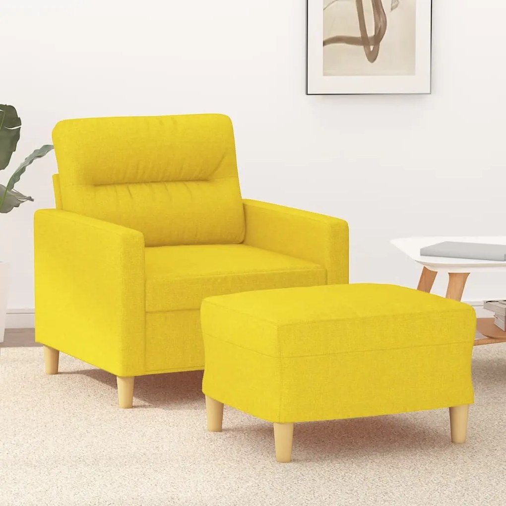 vidaXL Fotoliu canapea cu taburet, galben deschis, 60 cm, textil