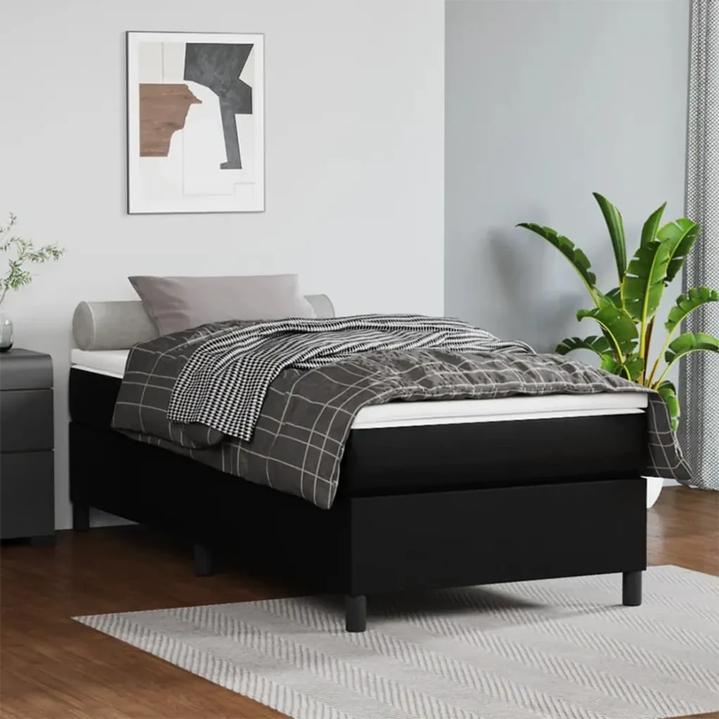 3121029 vidaXL Cadru de pat box spring, negru, 100x200 cm, piele ecologică