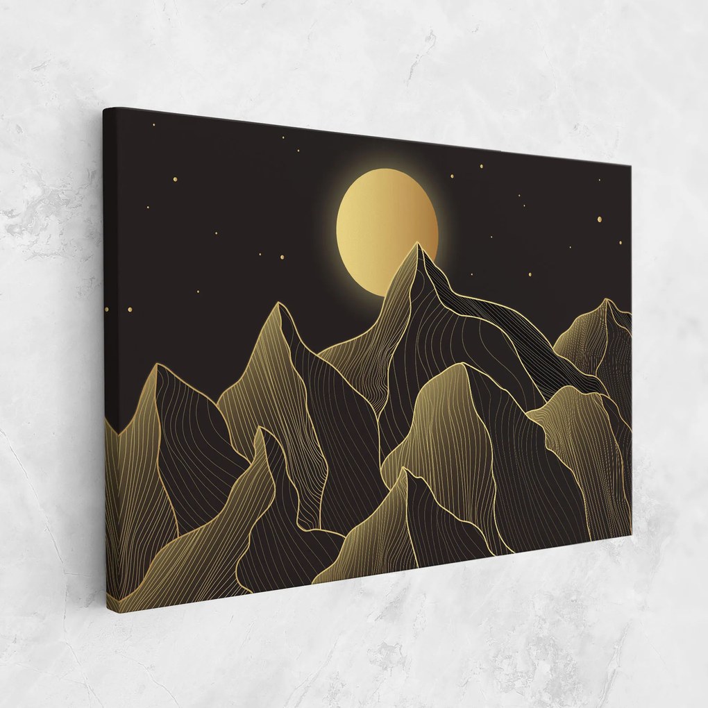 Tablou Canvas, 70x100cm, Dormitor si Living, Peisaje, Munti, Gold Shiny Moon