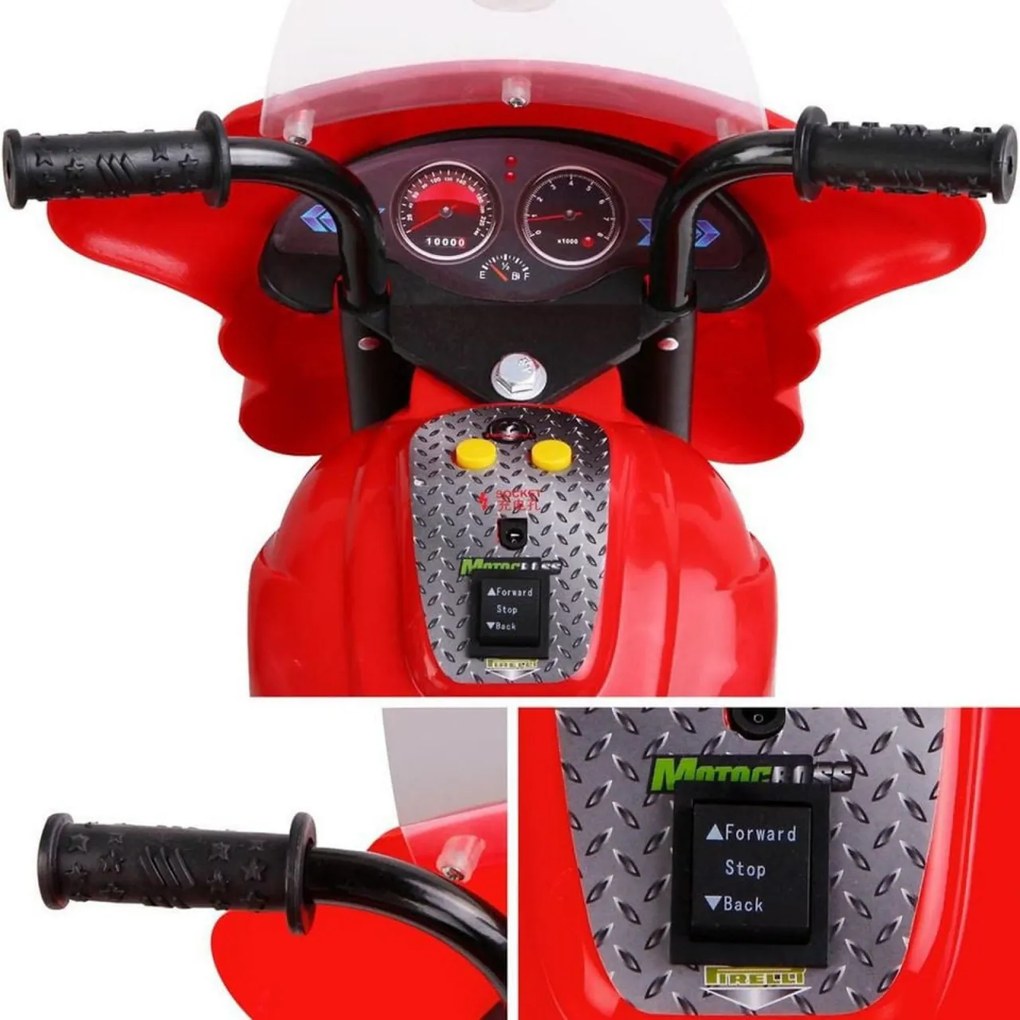 Motocicleta Electrica cu Acumulator Pentru Copii LENA BABY® , cu muzica si lumini,3 roti, MERS CU SPATELE, Rosu