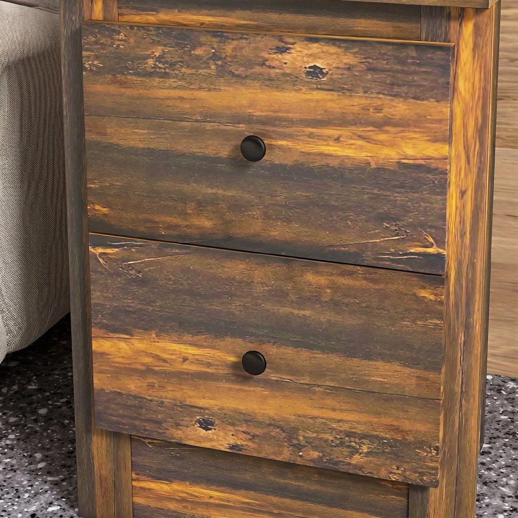 HOMCOM Noptieră cu 2 Sertare în Stil Rustic, Noptieră pentru dormitor din Lemn, 40x30x56 cm, Maro | Aosom Romania