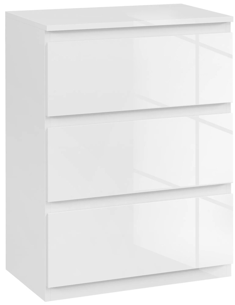 HOMCOM Comoda cu 3 Sertare Comoda de Dormitor Moderna cu Design Anti-rasturnare 55x34x75 cm Alb Lucios | Aosom Romania