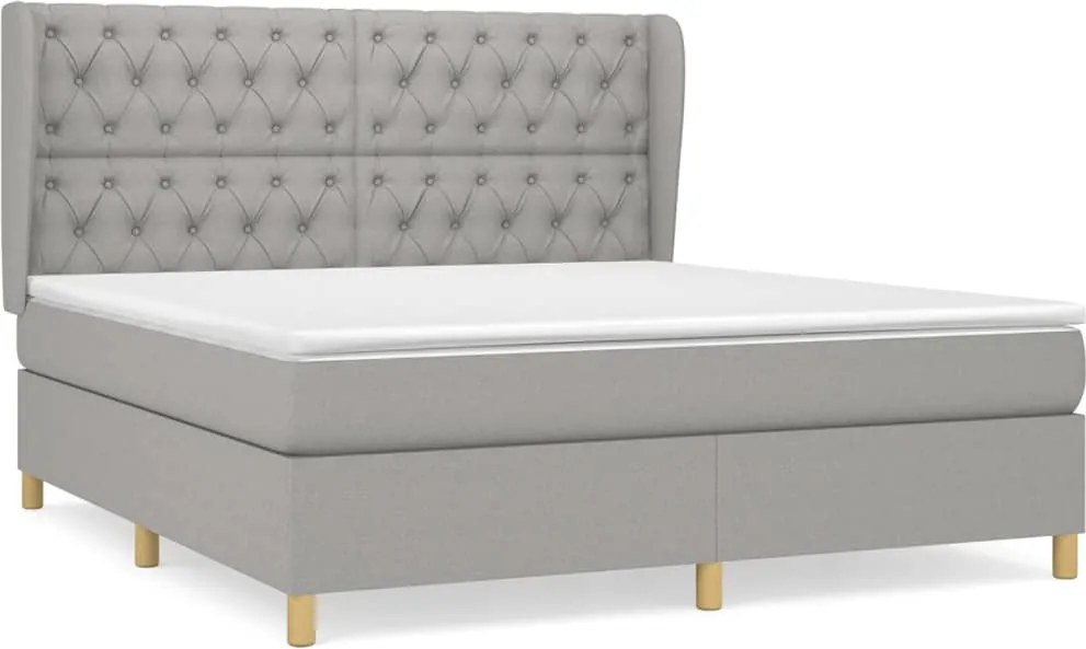 vidaXL Pat continental cu saltea, gri deschis, 160x200 cm, textil