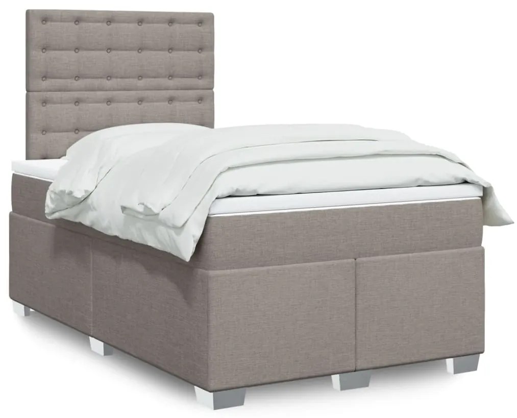 vidaXL Pat box spring cu saltea, gri taupe, 120x200 cm, textil