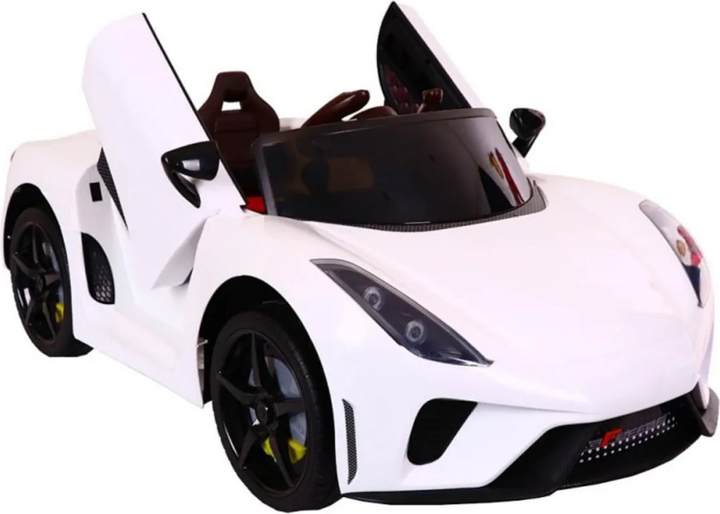 Masinuta Electrica cu acumulator pentru copii NOVOKIDS™ Famous Racer , Cu telecomanda, Melodii si lumini, 3-8 ani , Usi cu deschidere Butterfly ,