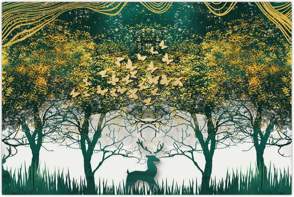 Tablou - Căprioare în pădurea verde (90x60 cm)