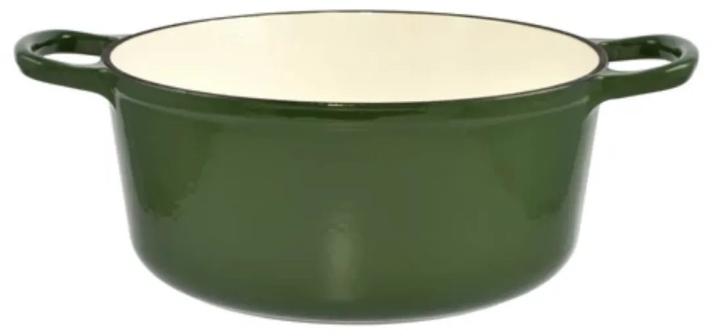 Oală din fontă emailată cu capac 25x11 cm, 3.5L – Perfect Home 11862, verde, cu interior antiaderent, perfectă pentru gătit lent și uniform
