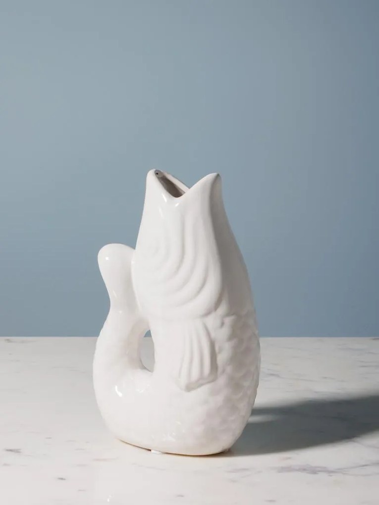 Vaza alba, din ceramica, forma de peste, H20cm Stone
