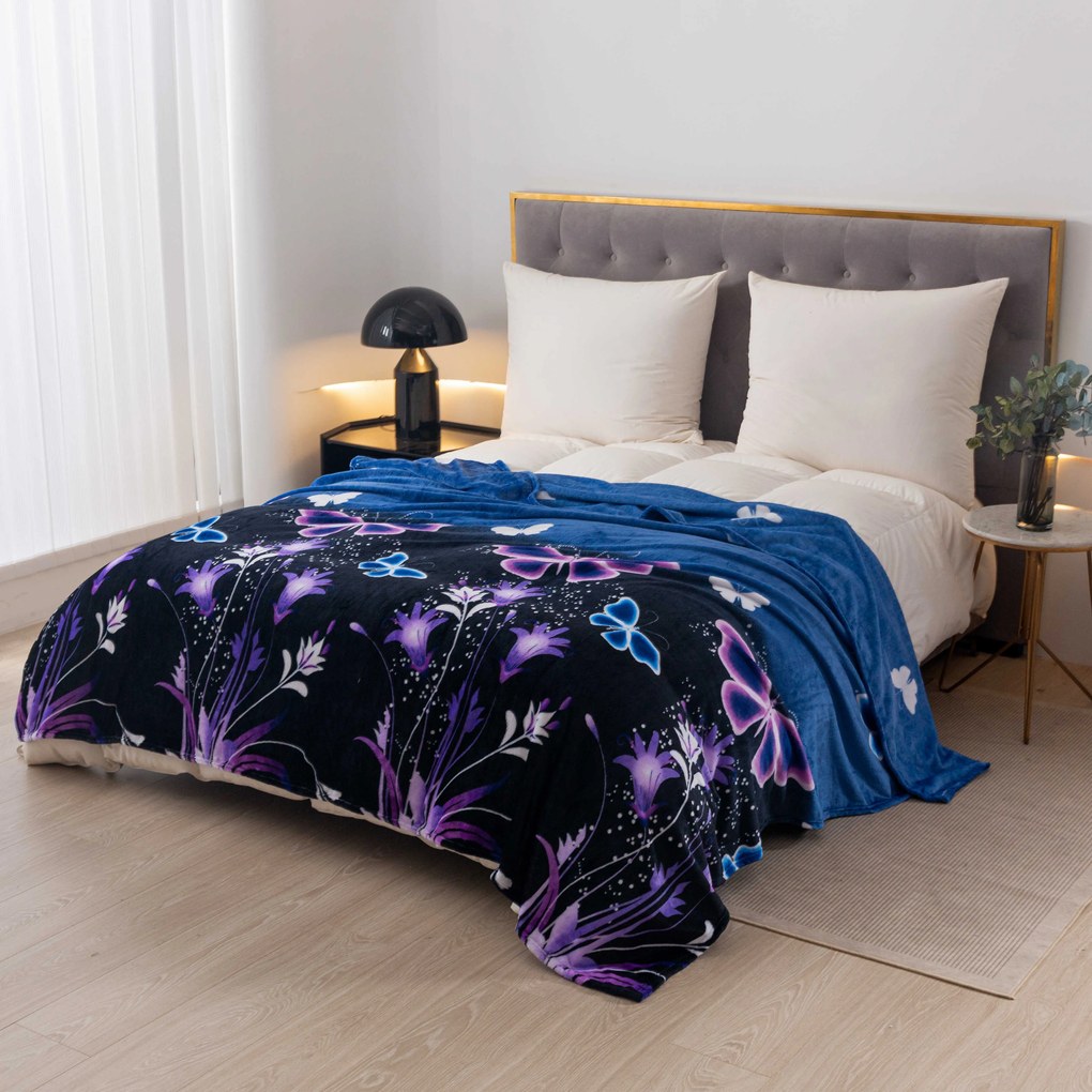 Patura din microplus VIOLET BUTTERFLY albastru inchis Dimensiune: 160 x 200 cm