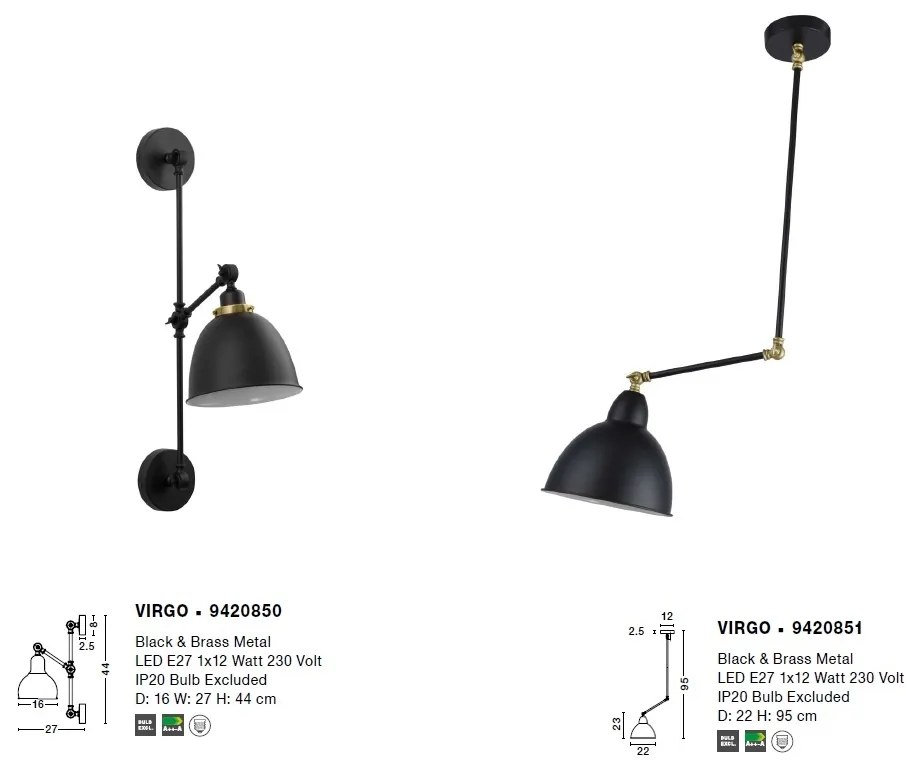 Aplica perete ajustabila industrial style Virgo NVL-9420850